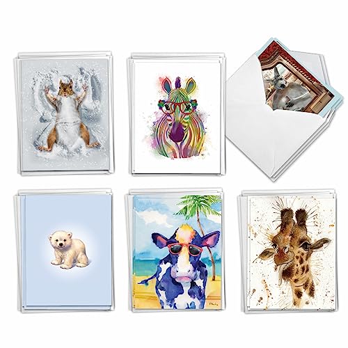 The Best Card Company - 36 Assorted Blank Notes Bulk Box Set 4 x 5.12 Inch with Envelopes (6 Designs, 6 Each) engaging Friendship, Note Card Variety Pack - Animal Attractions AM7801OCB-B6x6 - style: Animal Attractions