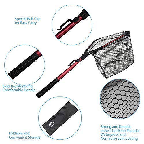 YVLEEN Folding Fishing Net - Foldable Fish Landing Net Robust Aluminum Telescopic Pole Handle and Nylon Mesh 16inch Hoop Size - color: B:16”/40cm Hoop Size (Fixed Handle) Red