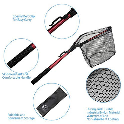 YVLEEN Folding Fishing Net - Foldable Fish Landing Net Robust Aluminum Telescopic Pole Handle and Nylon Mesh 16inch Hoop Size - color: B:16”/40cm Hoop Size (Fixed Handle) Red