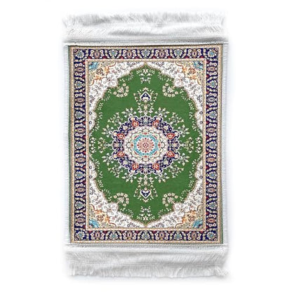 Foldable Muslim Small Prayer Mat for Head Portable Classic Pattern Islamic Small Prayer Rug Salah Carpet Mat with Tassel - color: Green