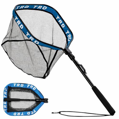 AluFloat X1 Fishing Net with Handle (Fish Net) - Floating Foldable Rubber-Coated Deep Mesh Landing Net for Bass & Fly Fishing - Fishing Gear, Kayak Accessories, Fishing Accessories - color: Ocean blue