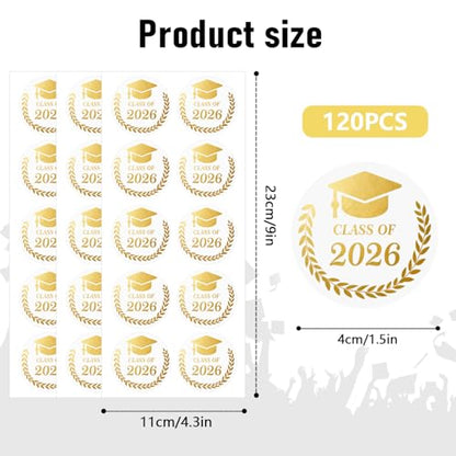 120PCS Graduation Stickers, Class of 2026, Graduation Envelope Seals, Congratulations Graduates, Gold Seals for Certificates, Foil Metallic Seal, Graduation Labels, Graduation Party Favors 1.6 inch - color: 26 Graduation Sticker B