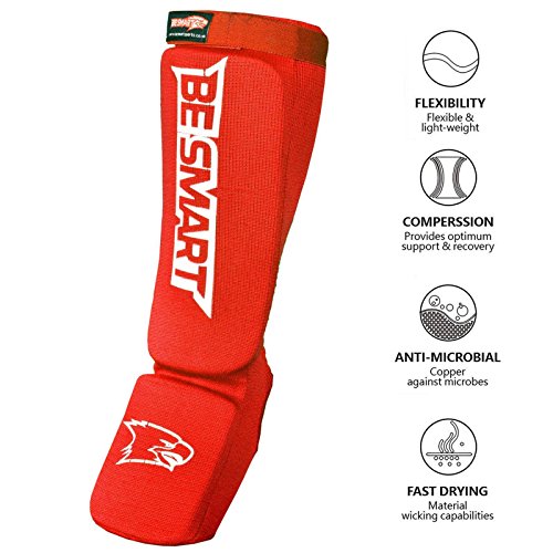 BS Shin Instep Pads MMA Leg Foot Guards Muay Thai Kick Boxing Guard Protector - color: Red, size: Large