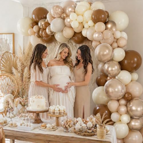 Neutral Brown Balloons, 12 Inch Brown Gold Sand White Cream Beige Ivory Helium Balloons with Metallic Champagne Gold Balloon for Boho Neutral Bridal Baby Shower Rodeo Birthday Wedding Thanksgiving - color: Brown Beige