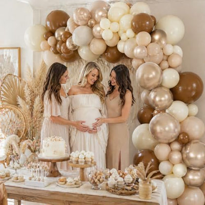 Neutral Brown Balloons, 12 Inch Brown Gold Sand White Cream Beige Ivory Helium Balloons with Metallic Champagne Gold Balloon for Boho Neutral Bridal Baby Shower Rodeo Birthday Wedding Thanksgiving - color: Brown Beige