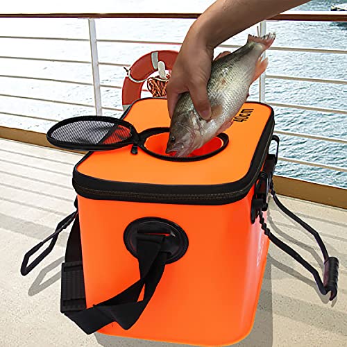 Foldable Fishing Bucket - Multi-Functional EVA Bag for Outdoor, Live Fish Lures and Protection, 10GAL/8GAL/6GAL/4.8GAL/3GAL Live Fish Container - color: 10gal/Orange