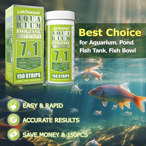 Aquarium Test Strips Fish Tank Pond Water Testing Kit (7-Way) | 150 Fish Bowl Tester Strips for Freshwater Saltwater - Rapid Accurate Easy to Test pH, Hardness, Nitrate, Nitrite and More