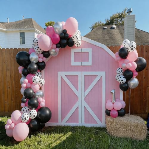 Pink Black Cow Balloons, 60 Pcs Cow Print for Girls Cowgirl Birthday Party - color: Pink Black Cow