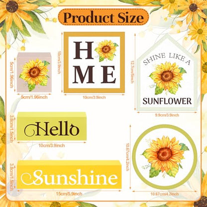 Yousoontic 7 Pcs Summer Party Sunflower Tiered Tray Decor Set, Rustic Farmhouse Wooden Table Decorations with Honey Bee Accents and Bead Garland for Kitchen, Tabletop, Mantel, Housewarming Gift - style: Sunflower