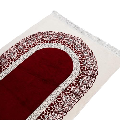 Premium Velvet Islamic Prayer Rug – Classic Mihrab Design | Soft, Elegant & Travel-Friendly (Burgundy) - color: Burgundy