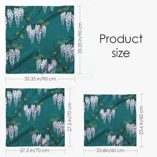 Silk Like Head Scarf for Women Satin Bandana for Hair Wrapping Handbags Fashion Accessory Square Hair Scarf 27.5" - color: 08#deep Green Wisteria Vine
