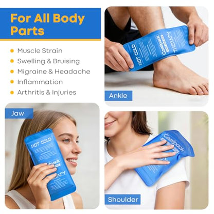 Comfpack Soft Ice Packs for Injuries Reusable, Flexible Double Side Hot and Cold Gel Ice Packs for Injuries, Headaches, Muscle Pain Relief, Long-Lasting Ice Pack for Knee, Shoulder, Ankle, Leg, Neck - size: 9.1×3.8 Inch