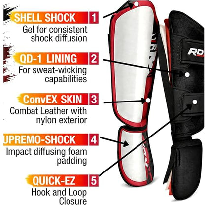RDX Shin Instep, Kickboxing Muay Thai, Leg Instep Pads, MMA Martial Arts Kicking Sparring Training Gear, BJJ Karate Boxing Taekwondo - size: X-Large