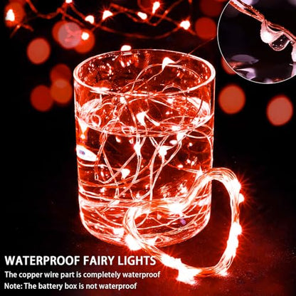 50 Pack Red Fairy Lights 7Ft 20 LED Twinkle String Lights 3 Modes Battery Operated Waterproof Firefly Starry for Mason Jar Party Table Centerpieces Halloween Christmas Valentines Day - color: Red, size: 50