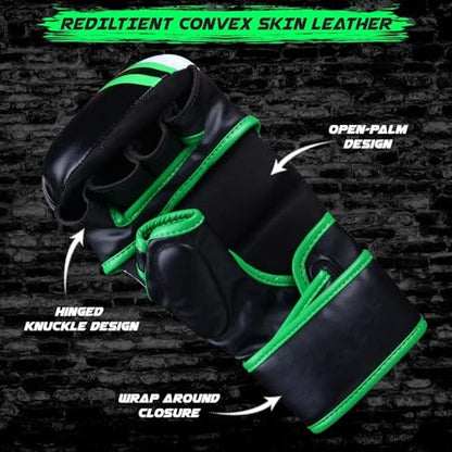 Hybrid MMA Sparring Gloves for Grappling, Kickboxing, and Open Palm Martial Arts - color: Green, size: Small