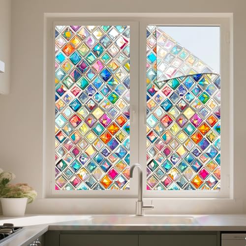 Window Privacy Film Vibrant Diamond Stained Glass Window Film Decorative - color: Mini Diamond Mosaic
