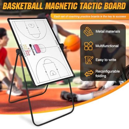 Double-Sided Adjustable Football Coaching Whiteboard with Wheels (Basketball-A)