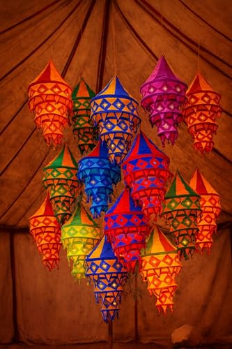 INDIANHANDICRAFTS 10 Pc Mix Lot Indian Traditional Cotton Lanterns and Lamp Shade Decor
