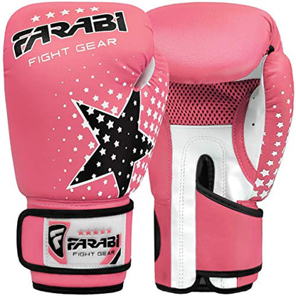 Farabi Boxing Gloves Kids Junior Muay Thai Kick Boxing Training MMA Punching Bag - color: Pink Star, size: 6OZ