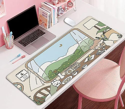 Girl and Rabbit Desktop Mouse Pad, Large Desk Mat, Cartoon Cute Gaming Mouse Pad for Computer Office Home Work (27.5X11.8 in) - color: Girl and Bunny