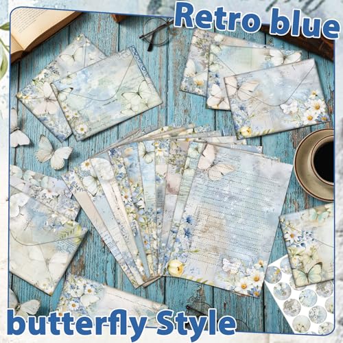 TaoBary 160 Pcs Stationery Paper Set 50 Double Sided Stationery Papers with 50 Matching Envelopes and 60 Round Dot Sticker, 10 Design (Serenity Junk,8.25 x 5.5 Inch) - size: 8.25 x 5.5 Inch, style: Serenity Junk