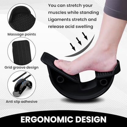 Foot and Calf Stretcher for Plantar Fasciitis Relief - Foot Rocker with Yoga Stretching Strap, Hamstring & Achilles Stretcher - Non-Slip Home Physical Therapy Equipment for Flexibility & Recovery