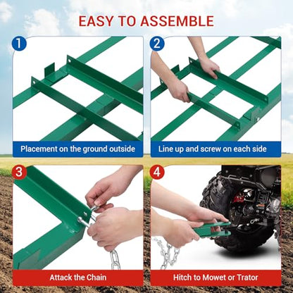 Garvee 96 Inch Heavy Duty Steel Drag Harrow – Chain System, Tow-Behind Gravel Driveway Leveler, Lawn & Landscape Grader for ATV, UTV, Tractor, Mower – Durable Yard Tool for Dirt, Sand, Soil - size: 96 in