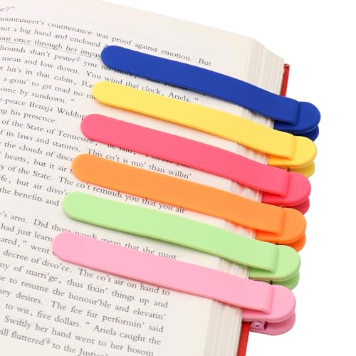 SMUK 6pcs Silicone Automatic Bookmark, Unique Bookmark Page Keeper for Reading Lovers Women Men Kids Teachers, Book Page Holder Markers Clip Book Marks Reading Accessories Gifts - color: 1 Blue+1 Red+1 Yellow+1 Orange+1 Green+1 Pink