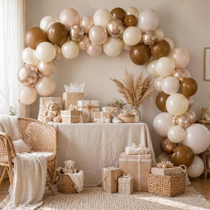 Neutral Brown Balloons, 12 Inch Brown Gold Sand White Cream Beige Ivory Helium Balloons with Metallic Champagne Gold Balloon for Boho Neutral Bridal Baby Shower Rodeo Birthday Wedding Thanksgiving - color: Brown Beige