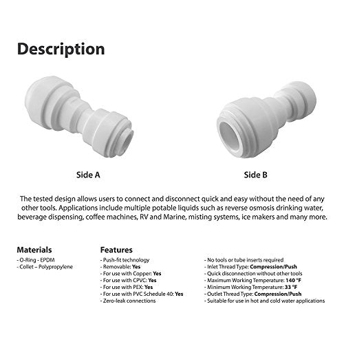 Lemoy 1/4 inch Union Reducer 3/8 inch Fitting Connection Parts for Water Filters/Reverse Osmosis RO Systems (5pack) - style: 1/4"-3/8" Straight Reducer(5)