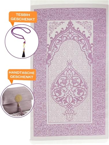 Premium Area Rug for Islamic Prayers - Muslim Prayer Mat and Rug for Men with Arabic Gifts - Traditional Islamic Prayer Rug Islam - سجادة صلاة Included - color: Lilac