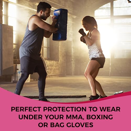 DEFY Padded Inner Gloves Quick 75cm Long Strap – Inner Boxing Gloves Gel Padded Knuckle Protection – Elasticated Boxing Hand Wraps for MMA Muay Thai Kickboxing Martial Arts Pair - color: Pink Camo, size: X-Large