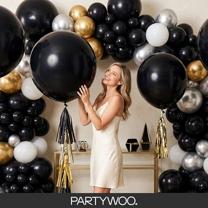 PartyWoo Black Balloons 128pcs Different Sizes of 18 12 10 5 Inch - color: Black-y18