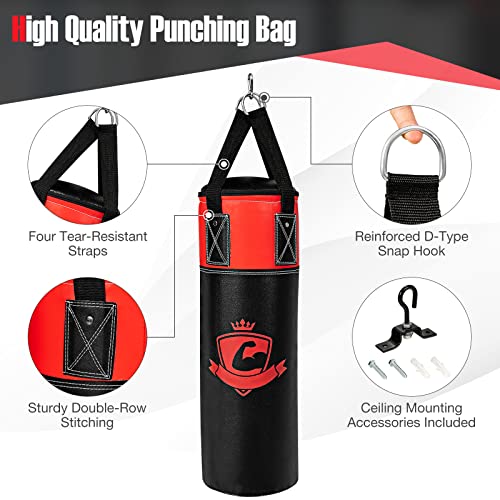 GYMAX Punching Bag for Kids, Pre Filled Kids Punching Bag with Boxing Gloves, Hand Wraps & Carry Bag, Hanging Heavy Punching Bag for Kids MMA Kick Boxing Muay Thai Taekwondo Karate Workout