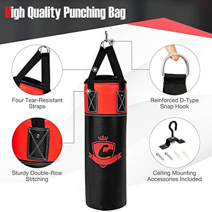 GYMAX Punching Bag for Kids, Pre Filled Kids Punching Bag with Boxing Gloves, Hand Wraps & Carry Bag, Hanging Heavy Punching Bag for Kids MMA Kick Boxing Muay Thai Taekwondo Karate Workout