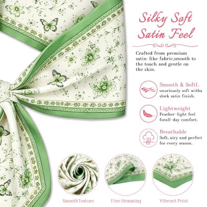 59" Hair Scarf for Women Silky Long Neck Head Scarves Purse Bag Scarfs for Handbag Satin Headscarf Gift 59" * 5.9” - color: 13-leaf Green Butterfly