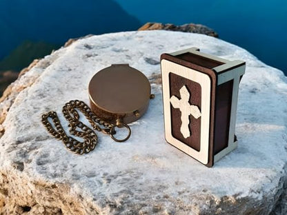 Deocar Engraved Brass Compass with Inspirational Quotes and Wooden Box –Gift for Son, Husband, Grandson, or Travelers – Ideal for Birthdays Graduation Christmas or Special Occasions - style: Trust in Lord