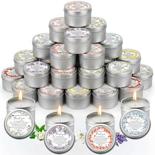 Nuanchu 24 Pack Wedding Favor for Guest Wedding Scented Candles Gift Set 2oz Eid Mubarak Candle for Her Him Natural Soy Wax Jar Long Lasting Aromatherapy Gift Bulk for Bridal Shower Rustic Party Favor - style: Romantic Style