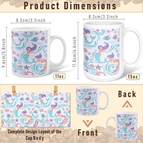 Mermaid Ceramic Coffee Mug, Underwater Playful Fish Starfish Summer Aqua Novelty Work Drinking Mugs with Handle Ideal for Friendship Family Colleague Staff Sweetheart Teachers 15 Oz - size: 15 Ounces