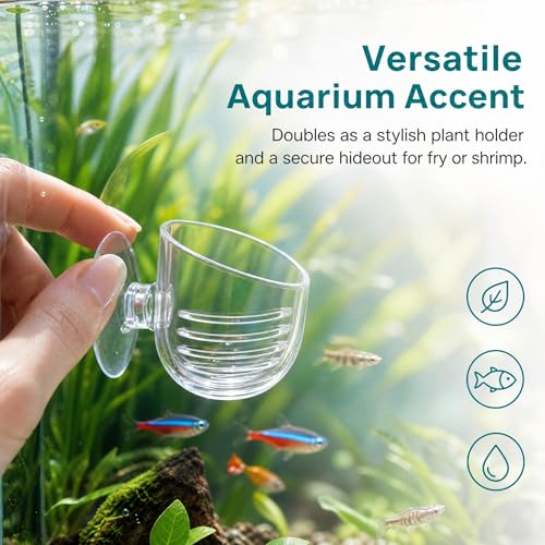 2 Pcs Fish Tank Plant Holder with Suction Cup Glass Aquarium Planter Pots for Aquatic Plants Fishtank Planting Baskets for Water Decor Hanging Aquarium Holders for Decoration