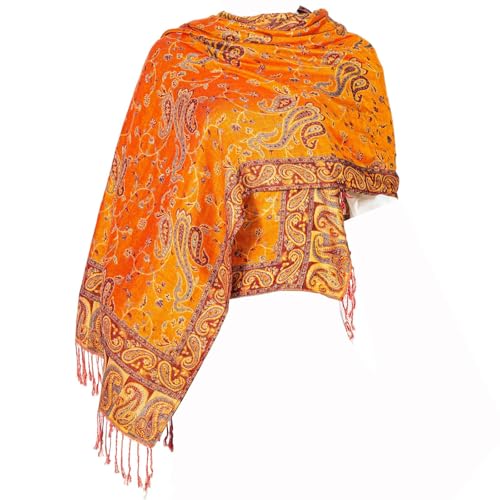 TUSHUSTY Pashmina Feel Shawls Wraps Rave Scarf for Women Soft Silky Reversible Men Scarves Hijab - color: Orange
