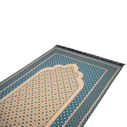 Modefa Turkish Islamic Prayer Mat Janamaz Sajjadah | Thin Woven Cotton Praying Rug Ramadan Eid Gift | Traditional Muslim Sejada for Men Women - Hira Diamond (Turquoise Blue) - color: Turquoise Blue