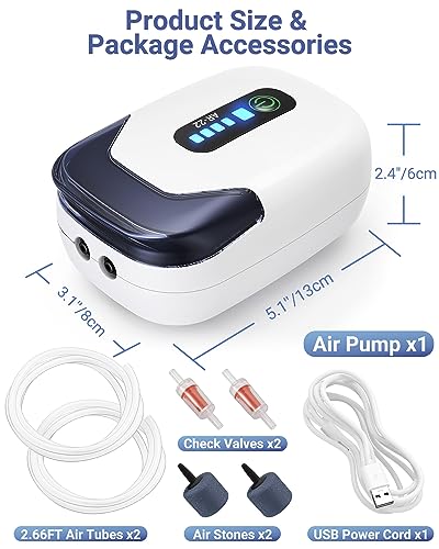MoonOrange Aquarium Air Pump, Rechargeable Portable Oxygen Pump with Single/Dual Outlets, Quiet Aerator for Fish Tank up to 30/70 Gallon, Outdoor Fishing, Fish Transport and Power Cut. - style: 2W/AR-22