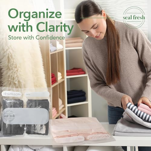 Seal Fresh 10 Gallon Large Plastic Storage Bags – 24" x 24" (15 Count) – Reusable XXL Extra Large Clear Jumbo Zip Bags with Sealable Zipper Top For Clothes, Travel, Moving - size: 10 Gallon - 15 Pack