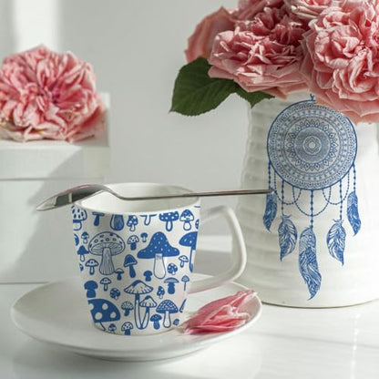SUPERDANT 5PCS Owl Mushroom Underglaze Paper Transfer Dreamcatcher Flowers Transfer Paper for Clay Ceramic Porcelain Under Glaze Transfers for Pottery Blue Underglaze Decal Papers Handcrafted Gifts - style: Mixed Styles (Owl)