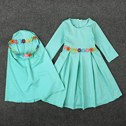 Baby Hijab Set Kids Muslim Prayer Kaftan Dress Clothes for Girls Long Sleeve Ramadan Abaya Dress Maxi Islamic Set - color: Green, size: 12-18 Months