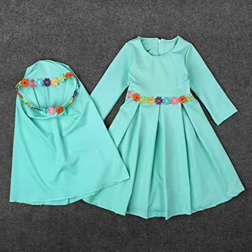 Baby Hijab Set Kids Muslim Prayer Kaftan Dress Clothes for Girls Long Sleeve Ramadan Abaya Dress Maxi Islamic Set - color: Green, size: 6-12 Months