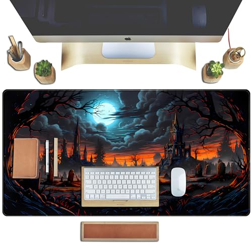 Dark Fantasy Castle Desk Pad Extended Gaming Mouse Pad, XXL Large Computer Laptop Keyboard Wireless Mouse Mat, Office Desk Decor Mousepad Deskmat with Stitched Edges Matt 31.5x15.7 in - color: Dark Fantasy Castle