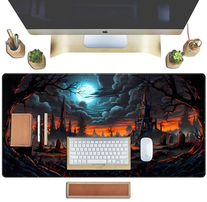 Dark Fantasy Castle Desk Pad Extended Gaming Mouse Pad, XXL Large Computer Laptop Keyboard Wireless Mouse Mat, Office Desk Decor Mousepad Deskmat with Stitched Edges Matt 31.5x15.7 in - color: Dark Fantasy Castle