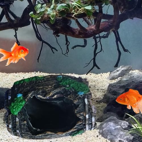 Fish Decorations for Tank Broken Barrel Design Artificial Ornament | Fish Aquarium Decor for Betta Shrimp Turtle Jellyfish Reptile Small Pets Freshwater Saltwater